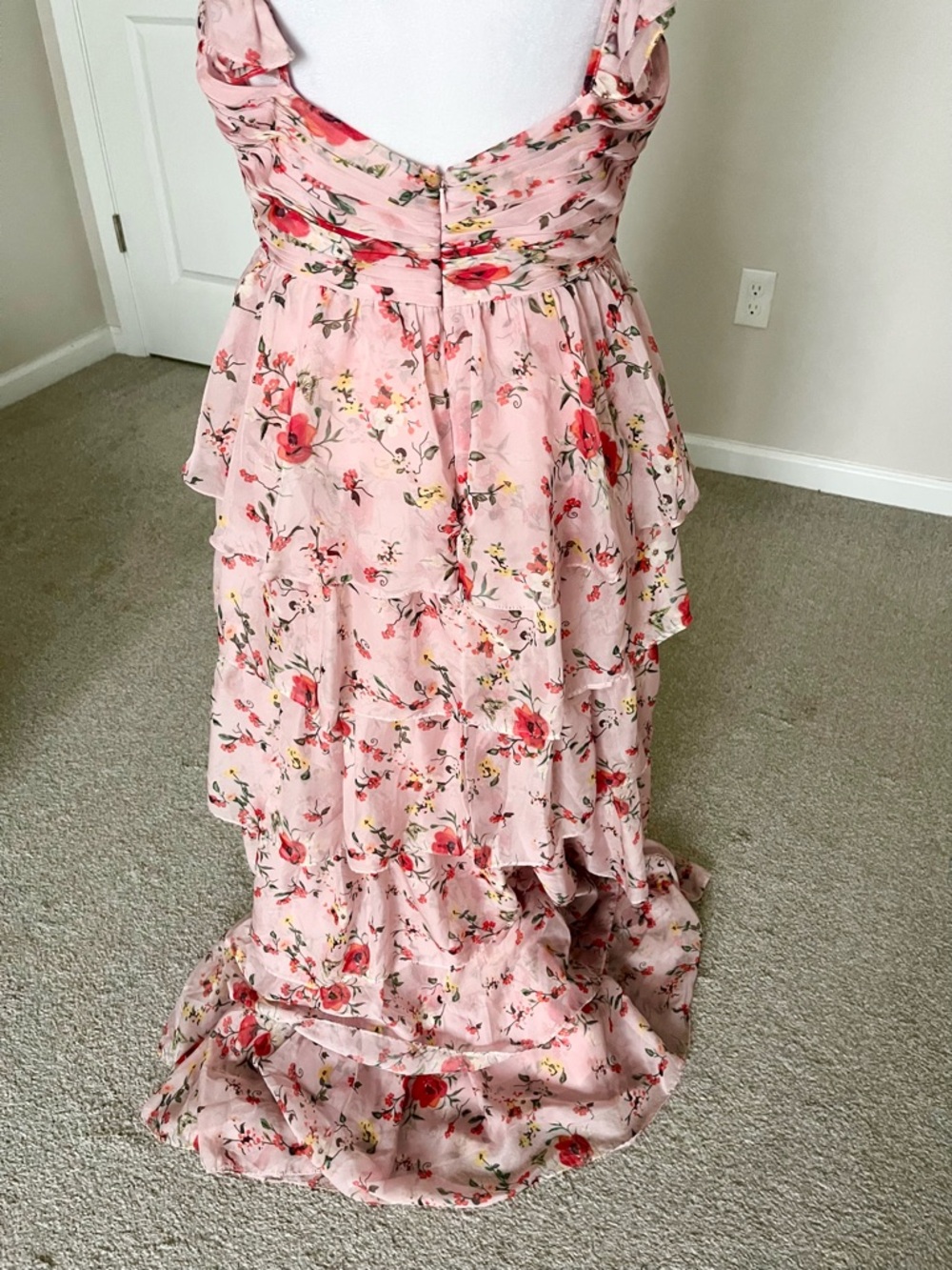 Like New Ieena for MacDuggal Pink Floral Sleeveless Tiered Tank Dress Size 8 - Picture 10 of 16
